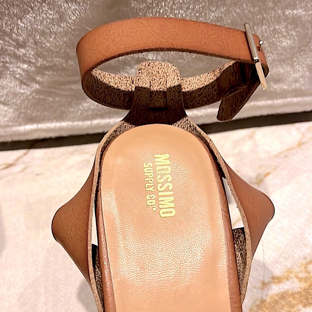 LK NW MOSSIMO 👡 FAUX BROWN LEATHER 4” CORK HEEL PLATFORM WEDGE SANDALS Womens 10 - Picture 7 of 16